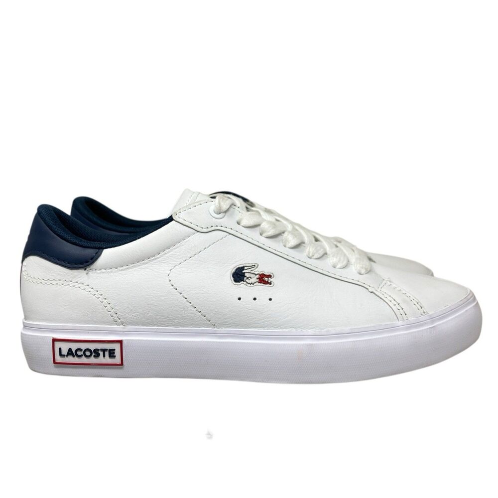 Lacoste Sneakers Womens 7.5 White Leather‎ Powercourt Preppy Americana Red Blue